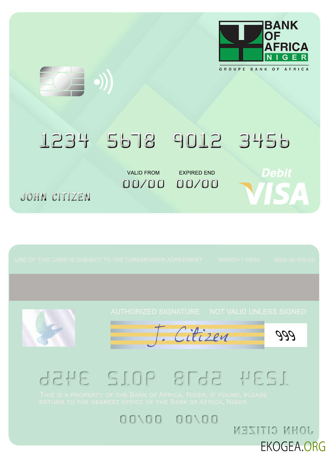 Carte de débit visa de la Banque d'Afrique du Niger